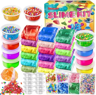 Immagine prodotto di Kit per creare slime colorato – Set da 18 pezzi – Kit per creare slime per bambine – Slime trasparente