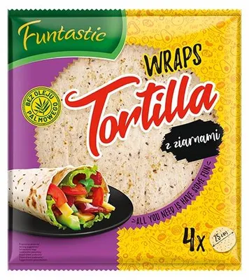 Obrázek produktu pro Placki pszenne tortilla z ziarnami 4 x 25 cm 250 g