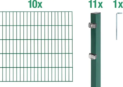 Produktbild von Alberts Doppelstabmatten Zaun, Höhe 180 cm, Länge 20 m, Zaun-Komplettset zum Einbetonieren, grün, Pfosten 60x40 mm