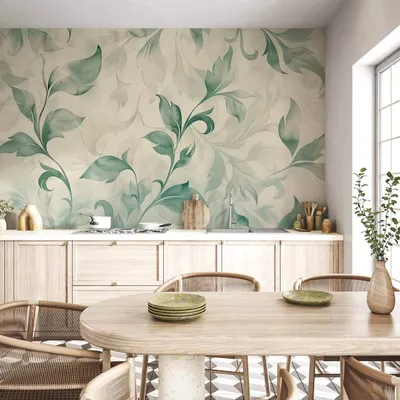 Produktbild von Vlies Fototapete - Watercolor Botanical Motif Delicate Green-Beige Leaves 250x175 cm Muster f-H-10016-a-a