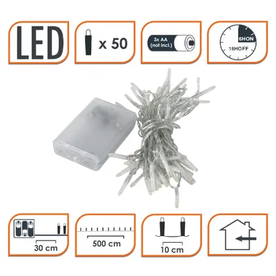 Productafbeelding van Lichtslinger met 50 LED's in warm wit - 500 cm - Kerstverlichting voor op tafel