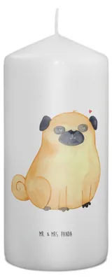 Produktbild von Mr. & Mrs. Panda Kerze Mops 15 x 7 cm - Weiß - Geschenk, Hundeliebe, Knuffig, Hund, Wachskerze, Stumpenkerze, Blockkerze, Erinnerungskerze, Erinnerungslicht, Liebe