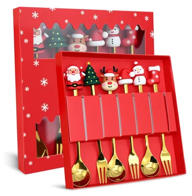 Weihnachtsbesteck 6-teilig, Edelstahl, Kinder, Motiv, Geschenkbox