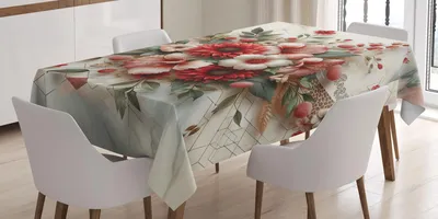 Zdjęcie produktu dla ABAKUHAUS Obrus w kwiaty, delikatny kwiatowy wzór marmurkowy, 140 x 170 cm, jasny rubinowy laur zielony