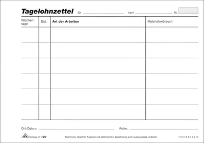 Produktbild von RNK Tagelohnblock A5 100Bl quer
