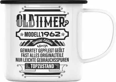 Produktbild von TRENDATION 60. Geburtstag Emaille Tasse Frau Mann Geschenk 60er Geschenkidee 60 Mutter Vater (Schwarz)