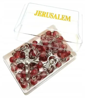Zdjęcie produktu dla Różaniec jerozolimski biało/czerwony w pudełku