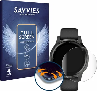 Produktbild von 4x Savvies Fullscreen Schutzfolie für Garmin vivoactive 4 (45 mm) Displayschutz Folie Fullcover Klar Transparent