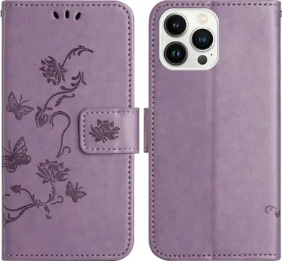 Produktbild von iPhone 16 Pro Hülle - Coverup Blumen & Schmetterlinge Klapphülle - Lila