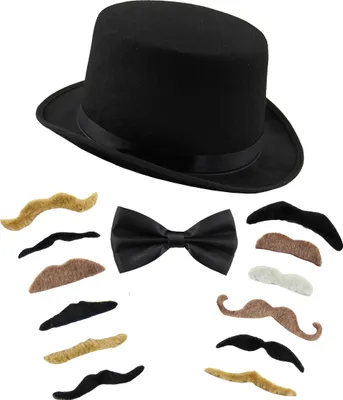 Produktbild von Gentleman Kostüm Set für Herren - Zylinder Hut, Fliege & 12 Bärte