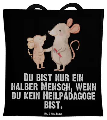 Produktbild von Mr. & Mrs. Panda Beutel Heilpädagoge Herz - Schwarz - Geschenk, canvas tasche, Lustig, Laptoptasche, Studium, Spruch, Ausbildung, Jutebeutel, festivaltasche, Tote Bag
