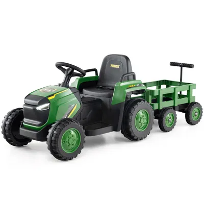 Produktbild von COSTWAY Kinder Rutsch-Traktor, Elektrofahrzeug mit abnehmbaren Anhänger, Fernbedienung, mit LED, Hupe&Musik, Rutschauto Rutschtraktor für Kinder ab 3+