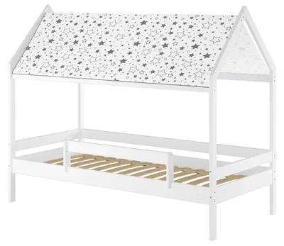 Produktbild von Weißes Himmelbett m Himmel u Fallschutz Kinderbett Hausbett 90x200 Massivholz Einzelbett weiteres Zubehör wählbar V-60.58-09W Rollrost inkl.