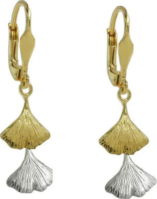 Produktbild von Brisur Ohrringe Ohrhänger Ohrschmuck, Ginkgoblätter, 375 Gold Gelbgold Weißgold