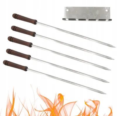 Image de X-met Brochettes Inox Barbecue 60cm Set 5 Pièces Support