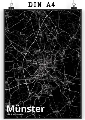 Produktbild von Mr. & Mrs. Panda Bild Münster DIN A4 - Geschenk, Posterdruck, Stadt Dorf Karte Landkarte Map Stadtplan, Wandbild, Kunstdruck, kunstposter, drucke