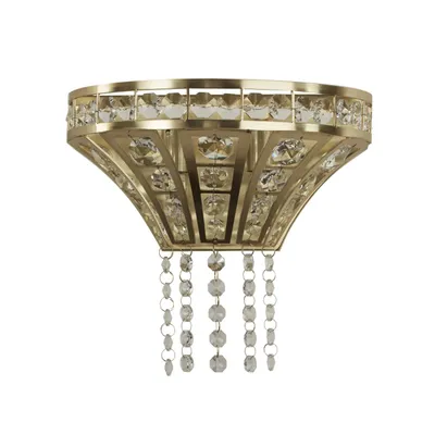 Produktbild von Wandleuchte Metall 25 cm breit in Messing G9 2-flammig Art Déco Kristall Wandlampe