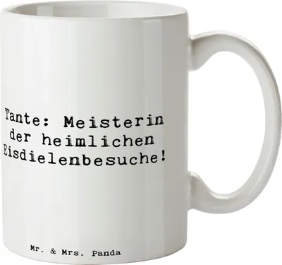 Produktbild von Mr. & Mrs. Panda Teetasse Spruch Tante Eisdielenmeisterin - Weiß - Geschenk, Verwandtschaft, Humor, Pott, Familie, Nichte, Geburtstage, Keramiktasse, Becher, Kaffeetasse