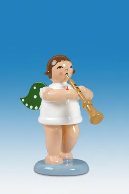 Produktbild von Holzfigur Engel mit Schalmei und Krone Höhe 6cm NEU