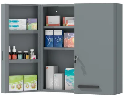 Produktbild von Medizinschrank, abschließbarer Medikamentenschrank mit 2 Türen und 6 Regalen, Kohlegrau