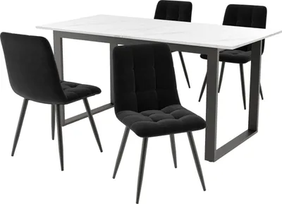 Produktbild von Flieks Küchentischset Essgruppe Sitzgruppe 5-tlg, Ausziehbarer Esstisch mit 4 Esszimmerstühlen, Küchentisch Rechteckig mit Stühlen, Samtbezug, Schwarz