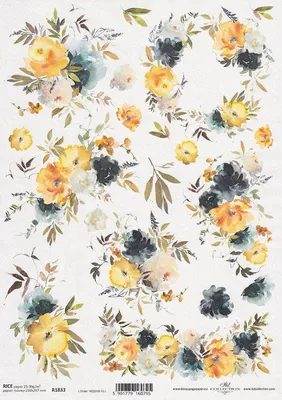 Zdjęcie produktu dla Papier ryżowy do decoupage A4 ITD-R1833 kwiaty