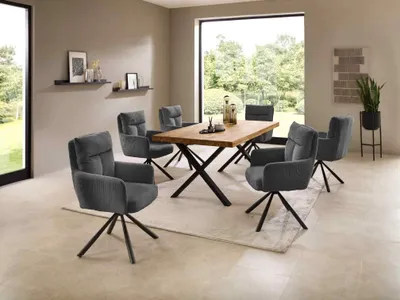 Produktbild von Essgruppe CAPRI-X Esstisch Eiche massiv geölt, 6 Stühle in dunkelgrau