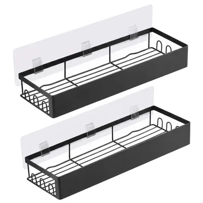 Produktbild von SONGMICS Duschablage ohne Bohren 2er Set, Rostfreies Badregal Hängend, Bad Aufbewahrung, 31,5 x 12,5 x 5 cm, Schwarz