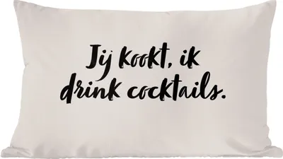Produktbild von MuchoWow® Zierkissen Sofakissen Wohnzimmer Dekokissen 60x40 cm Taupe - Zitat - Du kochst, ich trinke Cocktails - Kopfkissen - Polster mit Foto