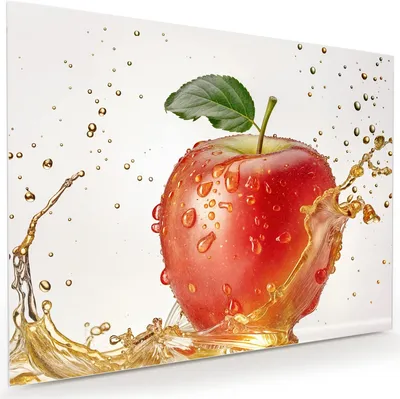 Produktbild von Glasbild 120x90cm in XXL für Wohnzimmer, Schlafzimmer Motiv Spritziger Apfel