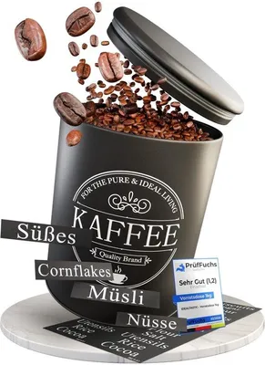 Immagine prodotto di Contenitore ermetico per caffè Premium [500 g] per preservare a lungo l'aroma del caffè | Robusto contenitore per caffè macinato e in grani con etichette personalizzabili | Ideale per conservare zucchero, cereali e altro ancora