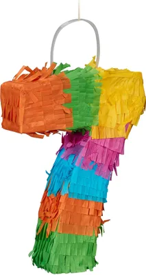 Produktbild von Relaxdays Pinata číslo 7, duhová pinata k narozeninám, VxŠxH: 21cm x 15,5cm x 4cm, mini piñata pro děti, k naplnění, barevná