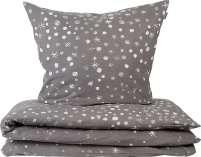 Produktbild von Schiesser Bettwäscheset Runa | 2-teilig | Winterprint | Feinbiber | 100% Baumwolle | Reißverschluss | 135 x 200 cm + 80 x 80 cm | Grau