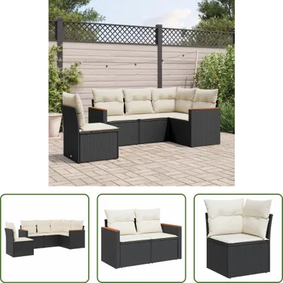 Produktbild von The Living Store 5-tlg. Garten-Sofagarnitur mit Kissen Schwarz Poly Rattan