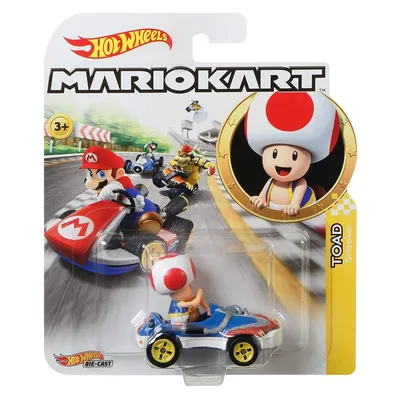 Produktbild von Mattel GBG30 - Hot Wheels - Mario Kart - Mini Die-Cast Fahrzeug mit Figur, Toad