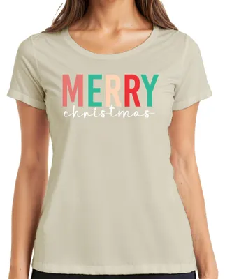 Productafbeelding van Merry Christmas - Kerstspreuk - Kerstcadeau - Dames T-shirt, natuur, maat S