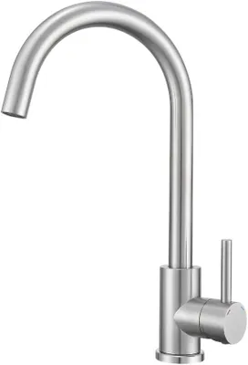 A studio shot of a modern kitchen faucet.