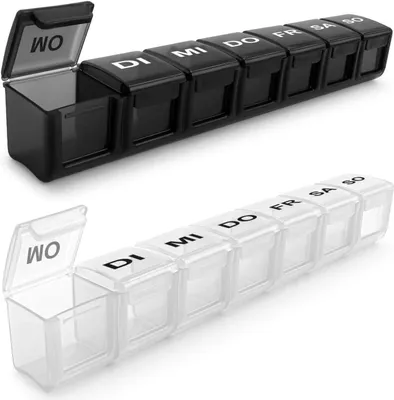 Produktbild von Tablettenbox 7 Tage 2 Stück, SUKUOS 2X Pillendose 7 Fächer, Medikamenten-Box