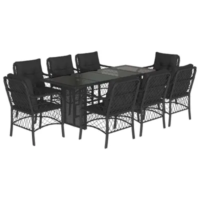 Produktbild von 9-tlg. Garten-Essgruppe mit Kissen Schwarz Poly Rattan