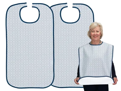 Produktbild von 2er Set Erwachsenen-Lätzchen 100% Polyester, weiß/blau