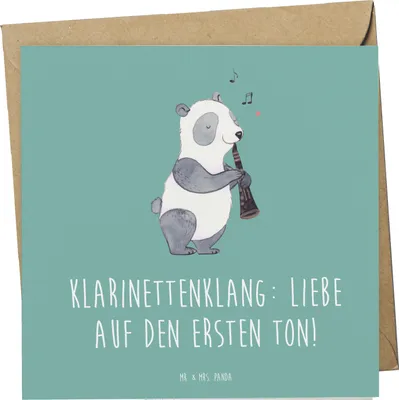 Produktbild von Mr. & Mrs. Panda Grußkarte Klarinette Liebe  - Meeresbrise - Geschenk, Klarinettenspieler, Musiker, Musikgeschenke, Musik, Lernen, doppelkarte, anlasskarte, faltkarte