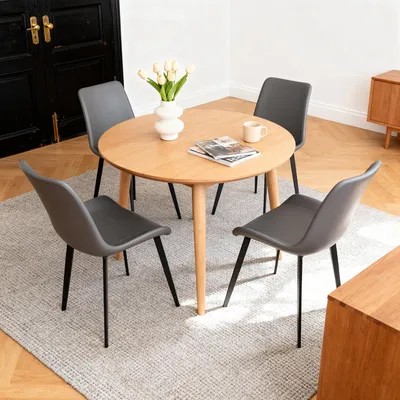Produktbild von STILVORA Esszimmerstühle 4er Set aus Kunstleder, Stühle mit Kohlenstoffstahlbeinen, Seitenstühle für Zuhause, Restaurant und Konferenzraum, Grau