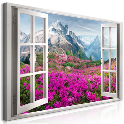 Produktbild von Wandbild Mega XXXL Fensterblick 250x125 cm Einteiliger XXL-Format Kunstdruck zur Selbstmontage Leinwandbilder moderne Bilder DIY Wanddekoration Wohnung Deko Landschaft Gebirge c-C-0402-ak-e