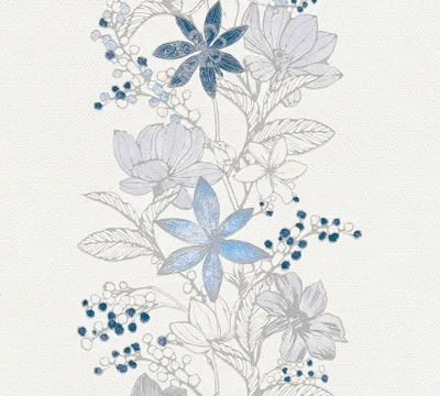 Produktbild von Esprit Vliestapete Romantic Botanics Tapete blau metallic weiß 10,05 m x 0,53 m 357543 35754-3