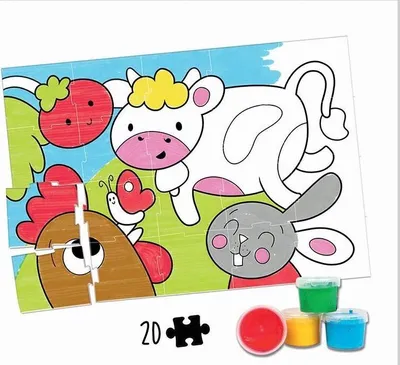 Image de Educa Puzzle à colorier - Puzzle à colorier avec des animaux de la ferme, 20 pièces
