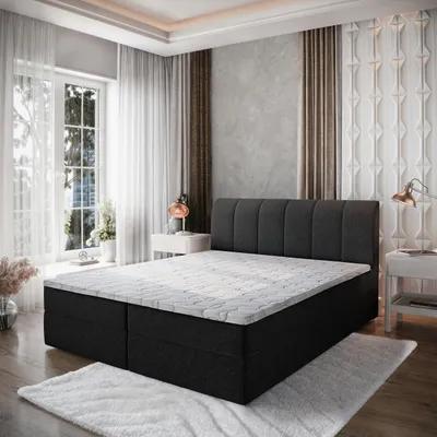 Produktbild von Masseno Boxspringbett CEVANO 160x200 cm Komplett-Set mit Bonell Matratze und Topper, Polsterbett mit Bettkästen -Schwarz, COSMIC 100