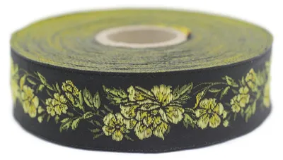 Jacquard-Litzenband 10 m x 25 mm, Mitternachtsblume, Polyester