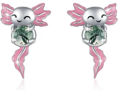 Produktbild von Axolotl Ohrstecker 925 Sterling Silber Moosachat Hypoallergen Tier Schmuck Geschenk