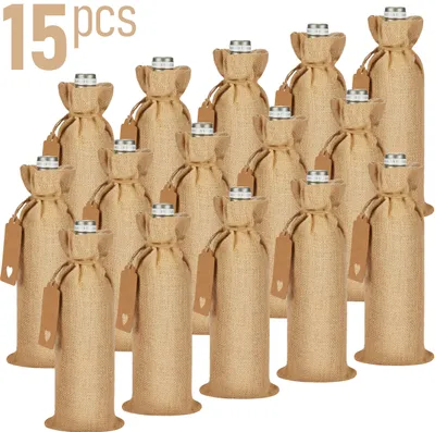 Zdjęcie produktu dla BRUBAKER Worek na wino na Boże Narodzenie - Jednokolorowy - Worek jutowy 36 cm x 17 cm - Worek na wino prezent na wino, wino musujące - worek na butelkę, 15 sztuk
