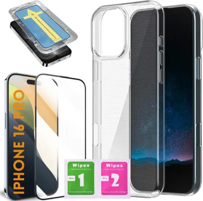 Obrázok produktu pre Priehľadné Silikónové Zadné Puzdro Pre Iphone 16 Pro + Rám Z Tvrdeného Skla